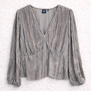 GAP Velvet Balloon Sleeve Gray Top XXL Empire Waist Babydoll Christmas Holiday